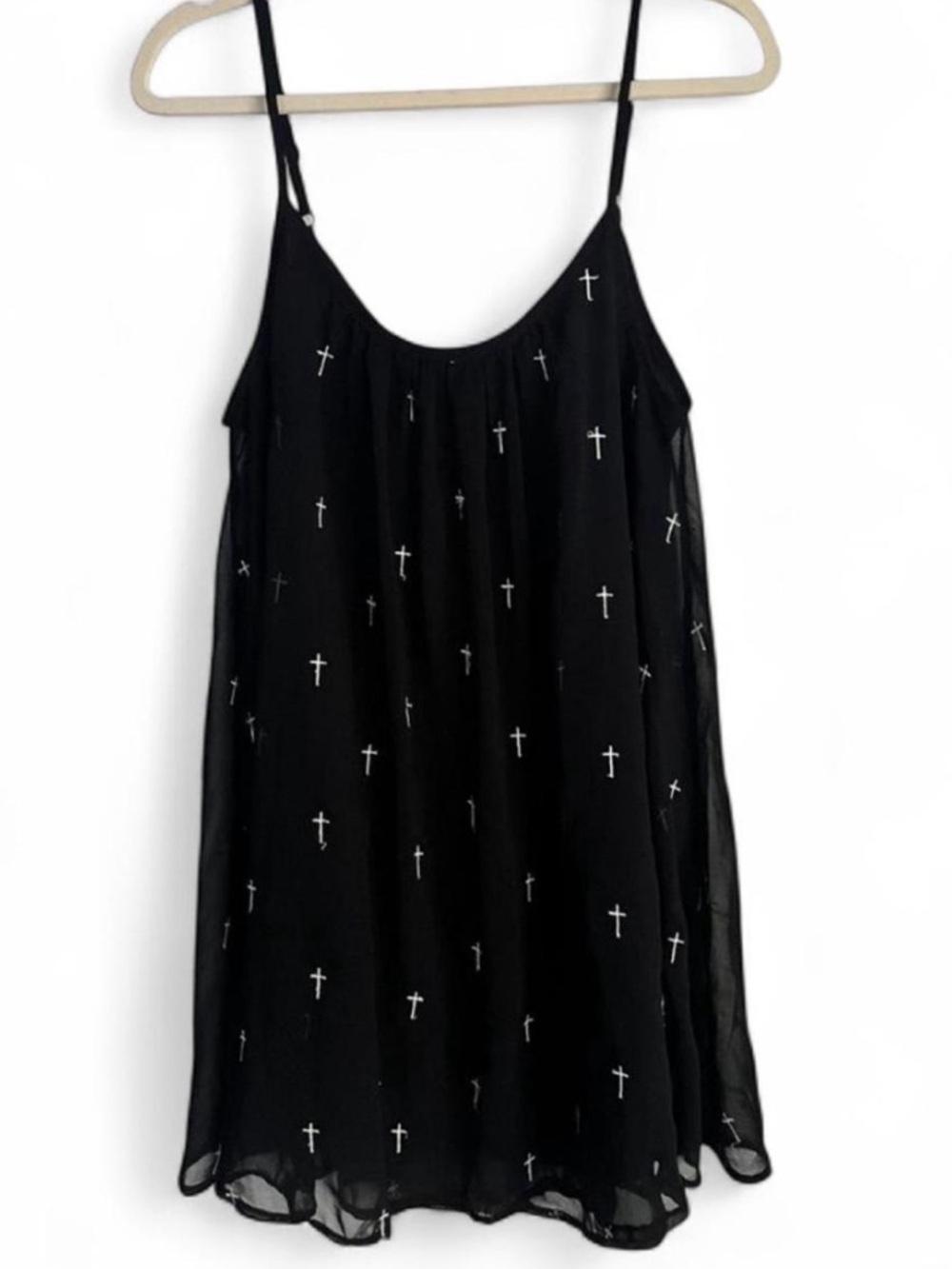 Reverse Black Swing Mini Dress w/White Crosses Detailing SZ S
